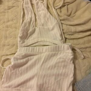 white crop top short set, size xs